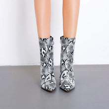 Women Snakeskin Boots Block Square Heels