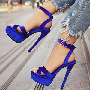 Plus Size Women Velvet Dressy Stiletto Heel Platform Sandals