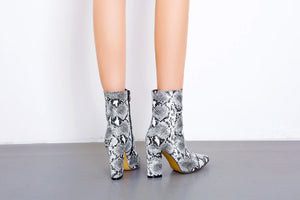 Women Snakeskin Boots Block Square Heels