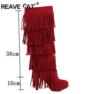 New Flock Plus Size Fringe Tassel Winter High Heel Bootsl