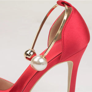 Elegant Pearl Metal Buckle High Heels