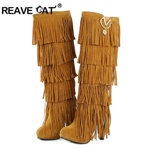 New Flock Plus Size Fringe Tassel Winter High Heel Bootsl