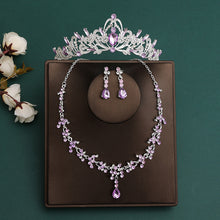 2024 New Bridal Headwear Three-Piece Crown Necklace Set Wedding Hair Accessories Wedding Accessories Jewelry Korean Style