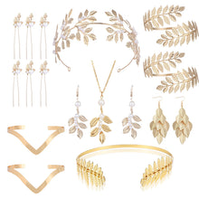 Cross-Border European and American Bridal Leaf Headband Baroque Golden Leaf Headdress Bracelet Earrings Arm Ring Hairpin Hair Accessories