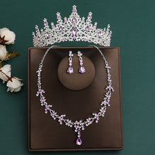 2024 New Bridal Headwear Three-Piece Crown Necklace Set Wedding Hair Accessories Wedding Accessories Jewelry Korean Style