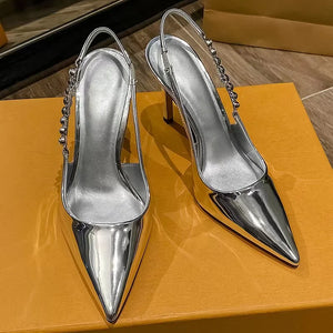 Slingback Women Pumps Metallic Crystal Sandals