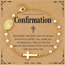Catholic Gifts for Women Girls Pearl Rosary Beads Virgin Mary Cross Bracelet First Communion Baptism Religious Christian Jewelry