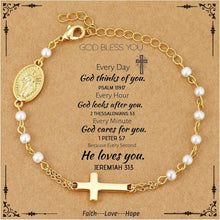 Catholic Gifts for Women Girls Pearl Rosary Beads Virgin Mary Cross Bracelet First Communion Baptism Religious Christian Jewelry