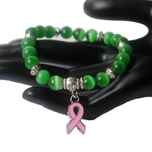 Stylish Breast Cancer Awareness Jewelry White Pink Opal Beaded Bracelet Breast Cancer Pink Ribbon Charm Bracelets&Bangles