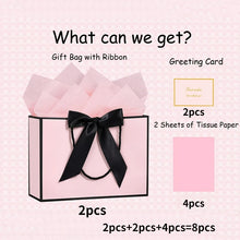 8 large and elegant gift bags, hand-held shopping bags (2 gift bags with bow ribbons, 2 greeting cards and 4 thin papers)