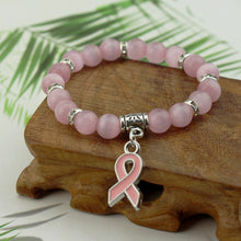 Stylish Breast Cancer Awareness Jewelry White Pink Opal Beaded Bracelet Breast Cancer Pink Ribbon Charm Bracelets&Bangles