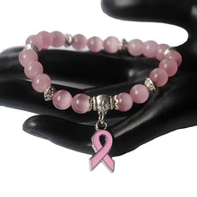 Stylish Breast Cancer Awareness Jewelry White Pink Opal Beaded Bracelet Breast Cancer Pink Ribbon Charm Bracelets&Bangles
