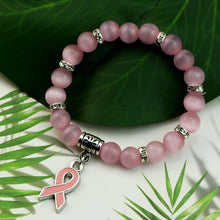 Stylish Breast Cancer Awareness Jewelry White Pink Opal Beaded Bracelet Breast Cancer Pink Ribbon Charm Bracelets&Bangles