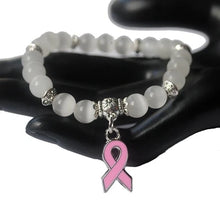 Stylish Breast Cancer Awareness Jewelry White Pink Opal Beaded Bracelet Breast Cancer Pink Ribbon Charm Bracelets&Bangles