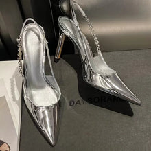 Slingback Women Pumps Metallic Crystal Sandals