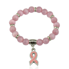 Stylish Breast Cancer Awareness Jewelry White Pink Opal Beaded Bracelet Breast Cancer Pink Ribbon Charm Bracelets&Bangles