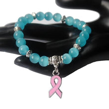 Stylish Breast Cancer Awareness Jewelry White Pink Opal Beaded Bracelet Breast Cancer Pink Ribbon Charm Bracelets&Bangles