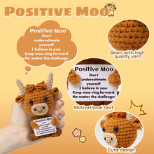 Mini Funny Positive Highland Cow Knitted Wool Cow Toy with Positive Card Creative Cute Crochet Doll Emotional Support Cheer Up