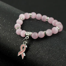 Stylish Breast Cancer Awareness Jewelry White Pink Opal Beaded Bracelet Breast Cancer Pink Ribbon Charm Bracelets&Bangles