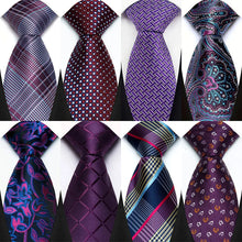 Luxury Mens Necktie Purple Color Stripes, Floral and Plaid Designs