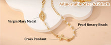 Catholic Gifts for Women Girls Pearl Rosary Beads Virgin Mary Cross Bracelet First Communion Baptism Religious Christian Jewelry