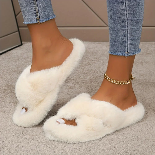 Fluffy Cozy Cross Band Slippers