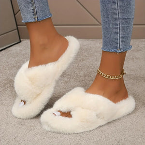 Fluffy Cozy Cross Band Slippers