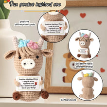 1 Piece of Knitted Highland Cow, a Fun and Cute, Positive and Uplifting Crochet Cow Doll, Comes with an Inspirational Card, Making It a Great Gift for Friends, Family, and Party Decorations.