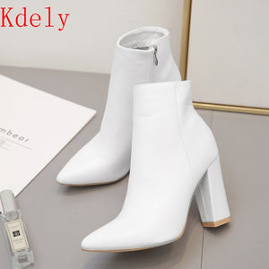 Chic Ivory Ankle Boots: Elegant Style, Chunky Heels