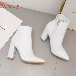 Chic Ivory Ankle Boots: Elegant Style, Chunky Heels