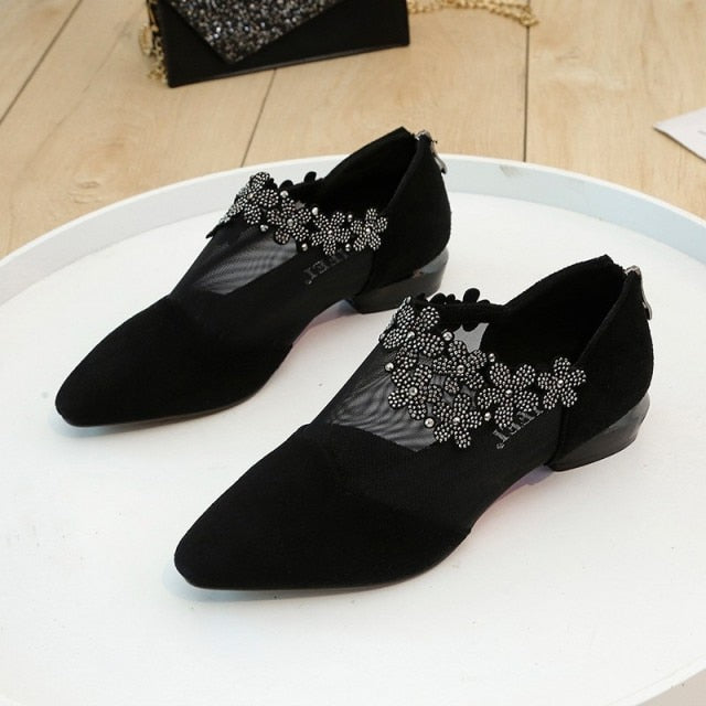 Women Elegant Flower Square Heel Shoes