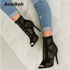 High Heel Sexy Mesh Sandal Ankle Boots